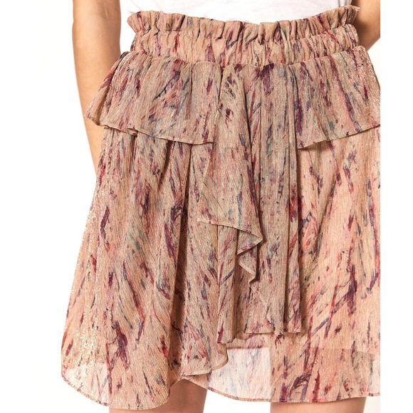 NEW IRO PRINTED RUFFLE LUREX MINI SKIRT - Picture 3 of 11